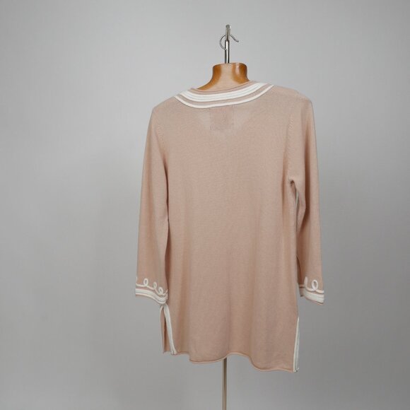 Monelle | Newport cashmere tunic sweater camel & white embroidered Large - Picture 6 of 8